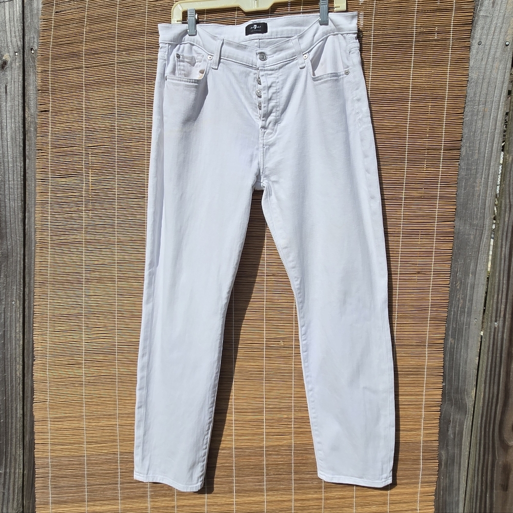 7 For All Mankind Josefina White Button Fly Boyfriend Jeans SZ 31